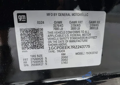 2024 Chevrolet Silverado 1500 K1500 Rst z USA, uszkodzony, nr VIN 1GCPDEEK0RZ243775